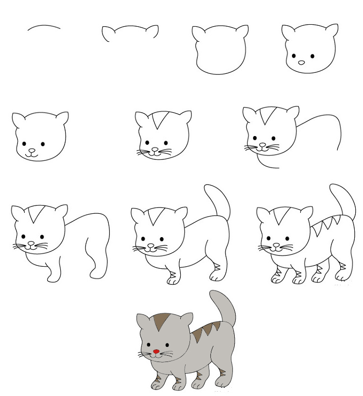 Нарисовать котенка пошагово для детей