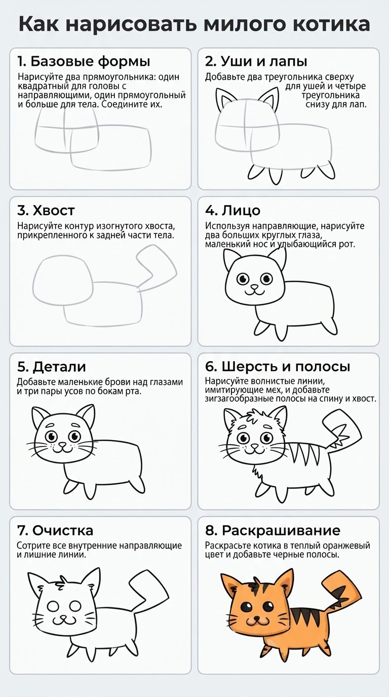 Как нарисовать милого котенка