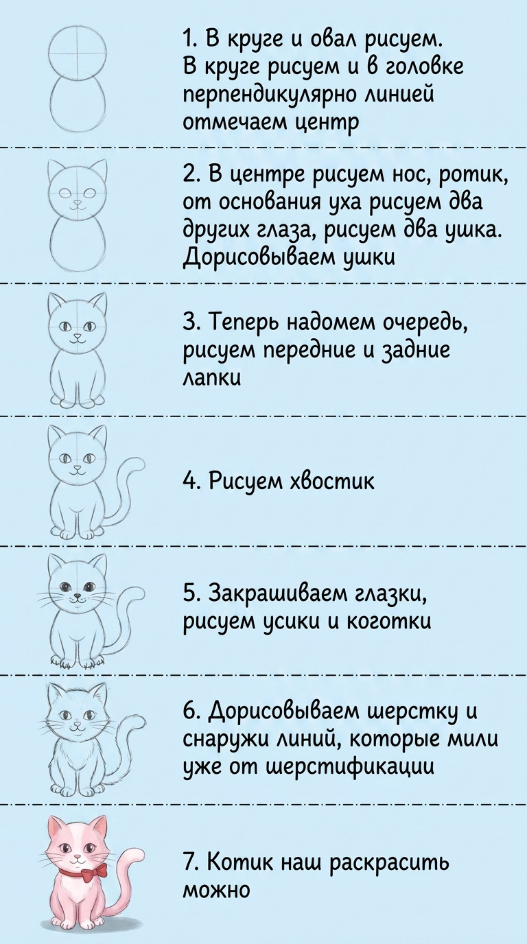 Инструкция, как нарисовать кошку карандашом