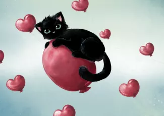 Обои о любви: Котёнок на шарике